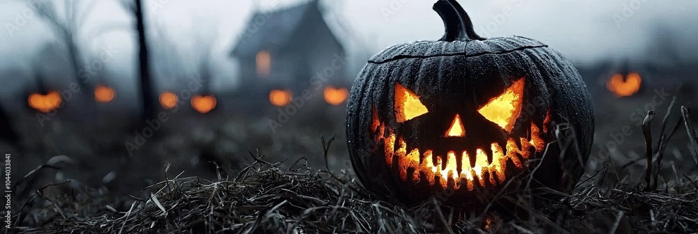 Fototapeta premium All Hallow's Day concept with scary pumpkin character