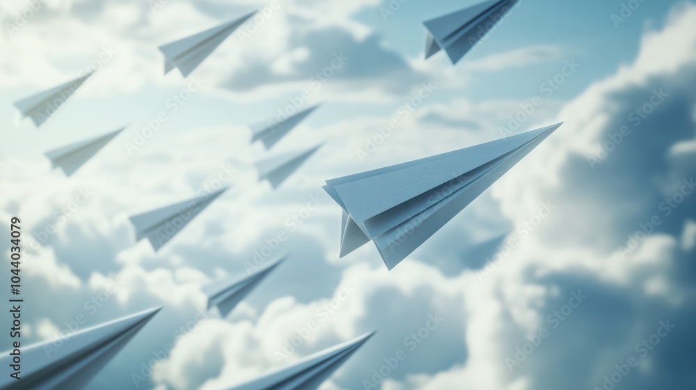 Group of paper plane in one direction and with one individual pointing in the different way. Business concept for new ideas creativity and innovative solution. Group of paper plane in one direction and with one individual pointing in the different way. Business concept for new ideas creativity and innovative solution.