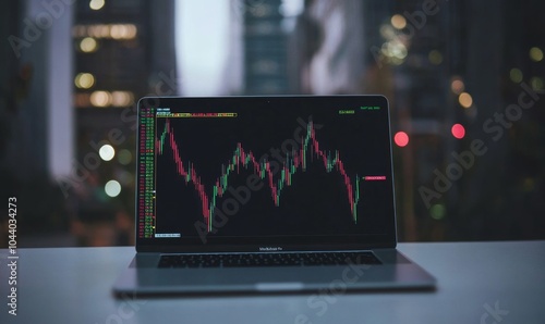 laptop with graph, trading , stock market data