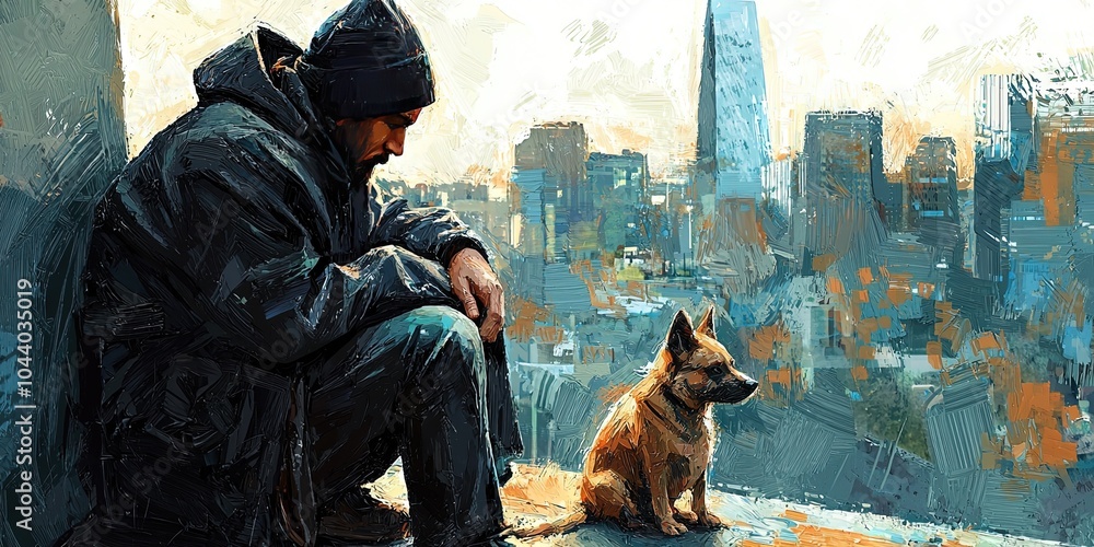 homelessness and poverty on the street stylized painted illustration homelessness and poverty on the street stylized painted illustration