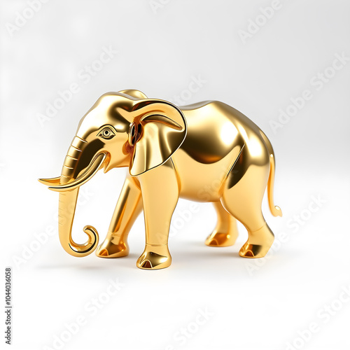 Elephant metallic 3D image of gold elephant on white background. Generative AI photo