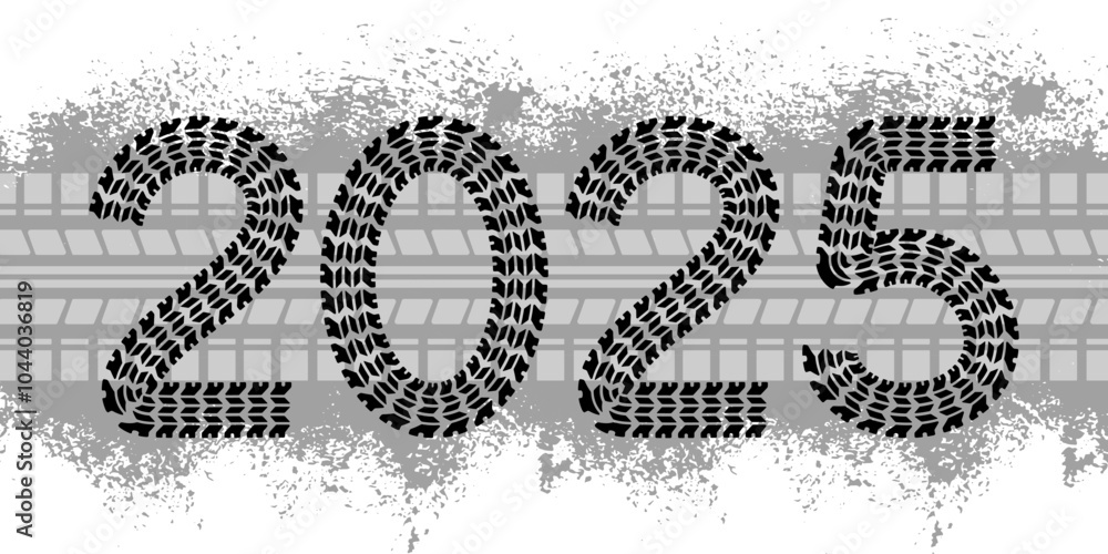 2025 new year card with tire wheel marks of car. Vector illustration 2025 new year card with tire wheel marks of car. Vector illustration