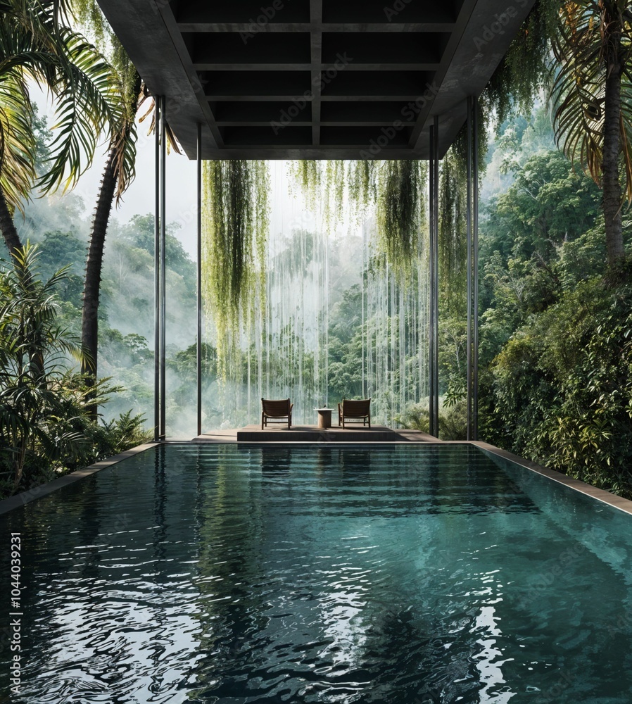 A huge pool in the forest.. luxurious concept style.. A huge pool in the forest.. luxurious concept style..