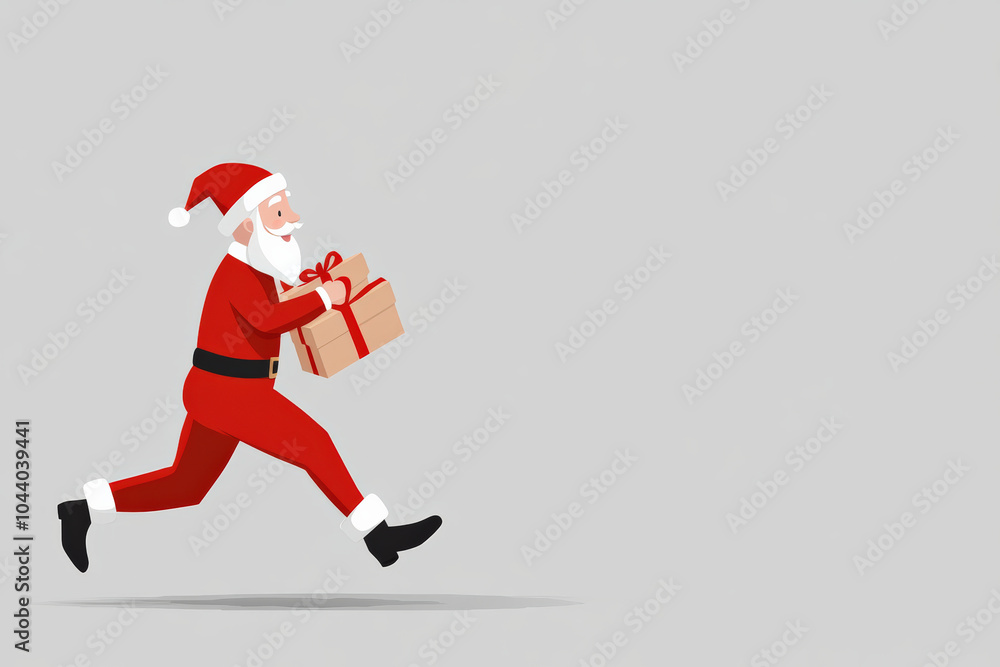 Santa Claus joyfully runs with stack of gifts, embodying festive spirit of Christmas. His cheerful demeanor and iconic red outfit bring warmth and happiness to holiday season Santa Claus joyfully runs with stack of gifts, embodying festive spirit of Christmas. His cheerful demeanor and iconic red outfit bring warmth and happiness to holiday season