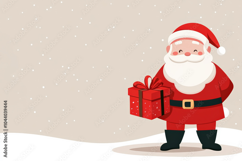 Joyful Santa Claus holding red gift box, surrounded by snowy background, embodies spirit of Christmas. His cheerful expression brings warmth and happiness to festive season Joyful Santa Claus holding red gift box, surrounded by snowy background, embodies spirit of Christmas. His cheerful expression brings warmth and happiness to festive season