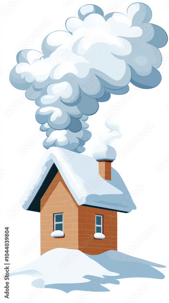 cozy house with snowy roof and smoke billowing from chimney creates warm winter atmosphere. scene evokes feelings of comfort and holiday cheer cozy house with snowy roof and smoke billowing from chimney creates warm winter atmosphere. scene evokes feelings of comfort and holiday cheer