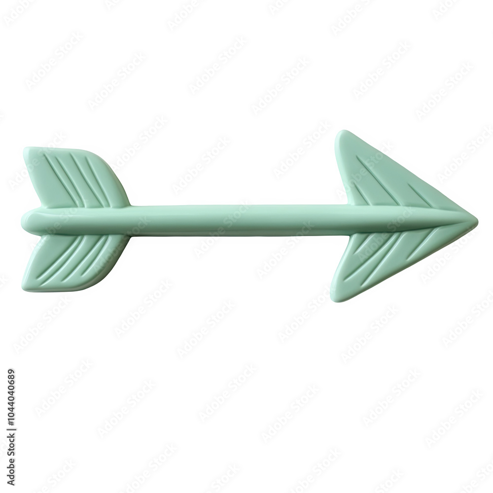Mint green arrow symbol 3d icon PNG, cartoon style minimal on transparent, isolate on white background