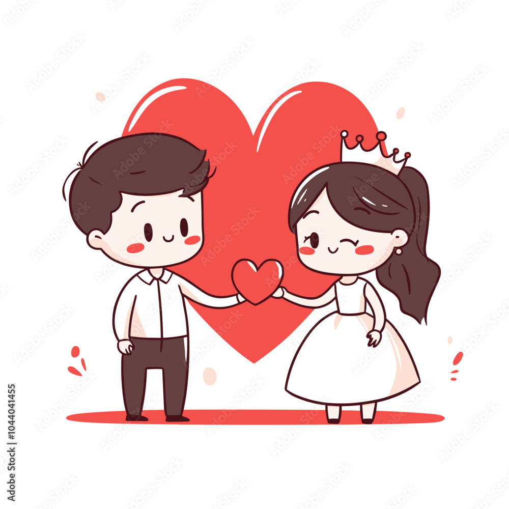 vector simple drawing boy gives girl heart .Generative AI vector simple drawing boy gives girl heart .Generative AI