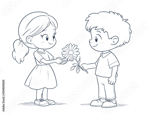 vector simple drawing boy gives girl flower .Generative AI