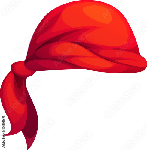 Cartoon pirate and corsair red bandana hat, filibuster costume signifies swashbuckling and buccaneer naval spirit. Isolated vector textile picaroon headwear, head scarf, vintage sea rover handkerchief