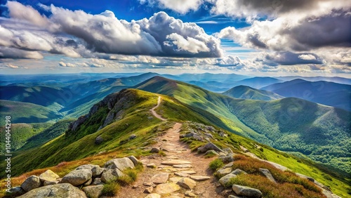 Scenic mountain ridge trail on Franconia Range in New Hampshire photo