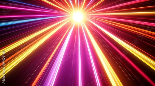 Radiating Neon Light Burst  futuristic flashes  Motion lights   Colorful Streaks on Dark Background
