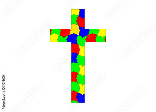 cross with puzzle symbol isolated on white background for religion autistic. vector illustration. 