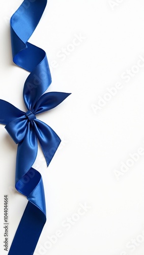 Elegant royal blue ribbon and bow on white background photo