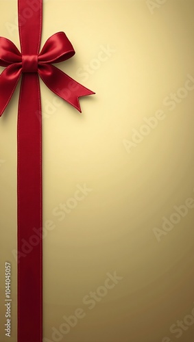 Festive gold background with red ribbon and bow for holiday themes photo