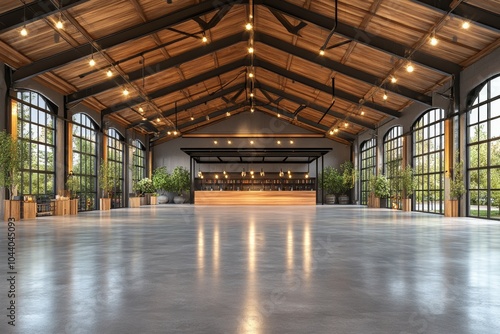 Large, empty room with a lot of windows and a lot of light