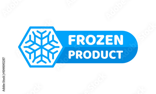 Blue frozen cold product icon, ice crystal label and badge. Isolated vector sticker, features snowflake or frost symbol for packages, refrigerated food production or frosty cold preservation items