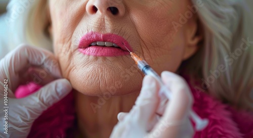 Close Up of Senior Woman Receiving Lip Injections