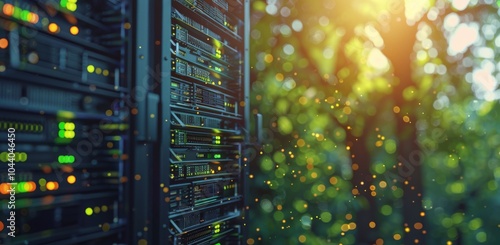 Close Up View of Server Racks With Green Lights