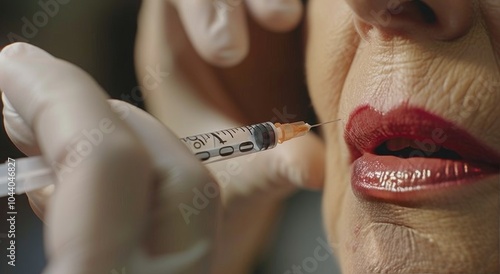Close Up of Senior Woman Receiving Lip Injections