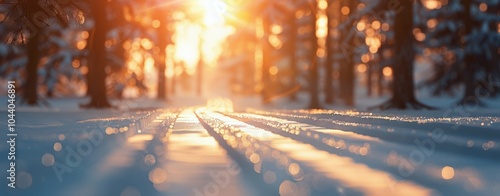 Snowy Forest at Sunset