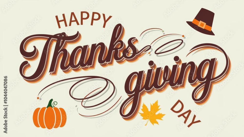 Fototapeta premium Festive Thanksgiving design with pumpkin and leaves.