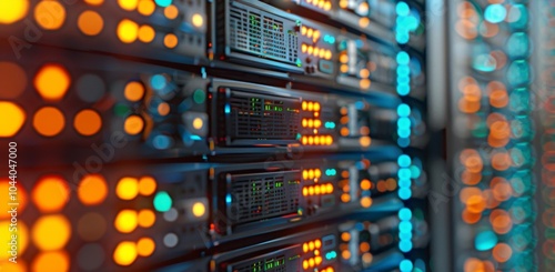 Close Up View of Server Racks With Green Lights