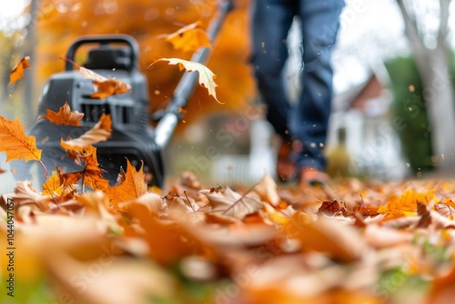 Fall Leaves Blowing With Leaf Blower