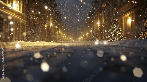 Enchanting Christmas Eve - A Magical Snowy Street with Decorated Houses in the Night | Ultra-Detailed Digital Illustration