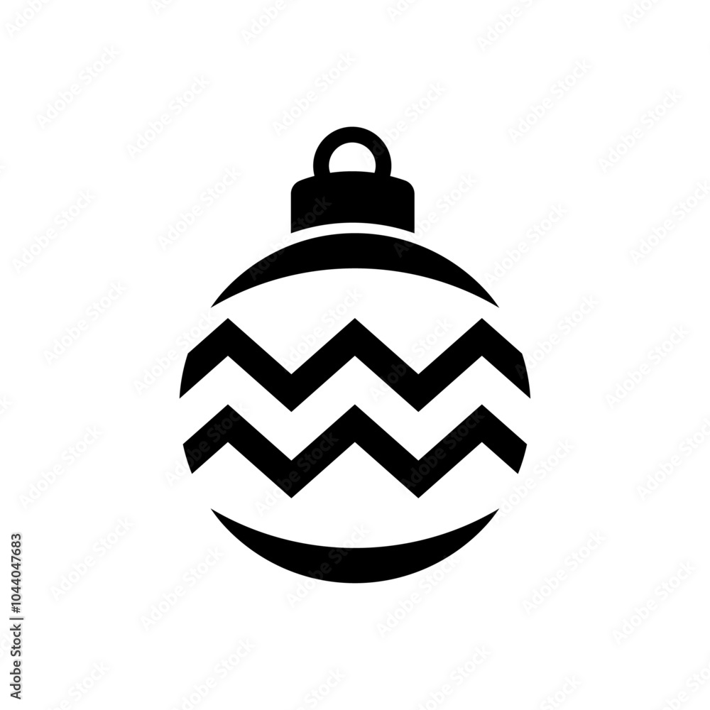 Decoración de Navidad. Logo con silueta de bola de navidad en espacio negativo con líneas en zigzag para tarjetas y felicitaciones Decoración de Navidad. Logo con silueta de bola de navidad en espacio negativo con líneas en zigzag para tarjetas y felicitaciones