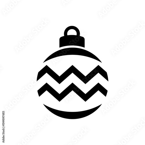 Decoración de Navidad. Logo con silueta de bola de navidad en espacio negativo con líneas en zigzag para tarjetas y felicitaciones