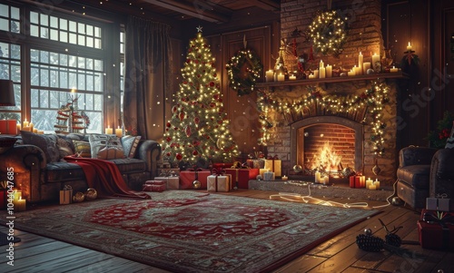 Cozy Christmas Living Room With Fireplace