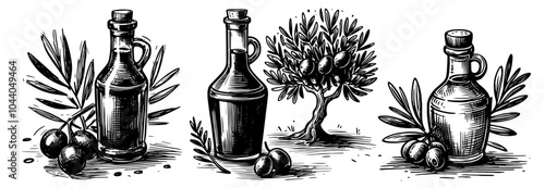 olive tree and oil bottle vector