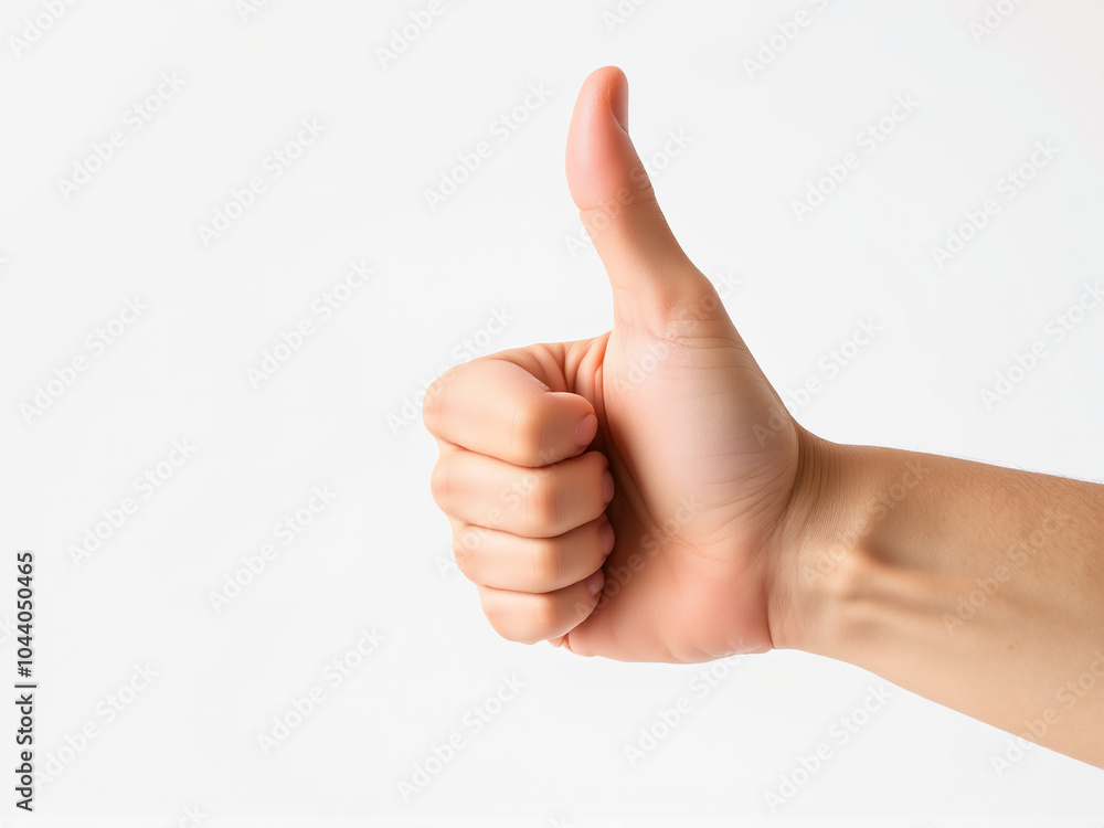 A person smiling and giving a thumbs up gesture against a plain white background A person smiling and giving a thumbs up gesture against a plain white background