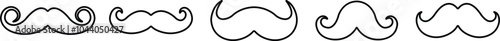 Mustache Black silhouette icon in line set. Symbol of Father day man mustaches Vector for apps or website Moustache for men face whisker tendril isolated on transparent background.