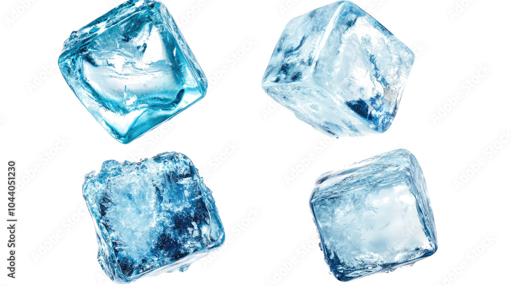 Obraz premium Collection of Clear Ice Cubes Isolated on a Transparent Background Generative AI
