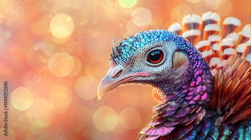 Detailed macro clipart featuring a realistic turkey portrait in bright hues photo