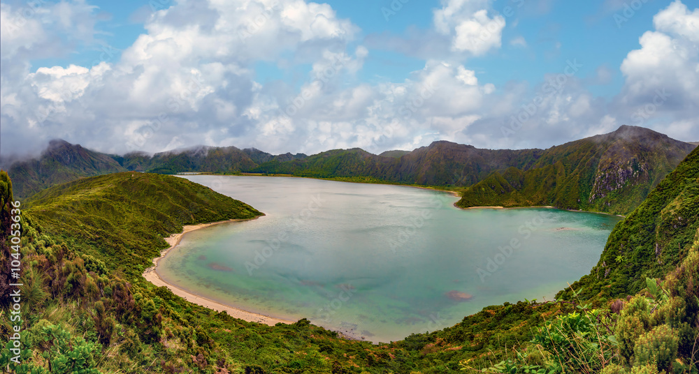 Stunning Lagoa de Fogo lagoon on th eimploded crater of a active but dormant, volcano São Miguel Island, Azores Islands, Portugal Stunning Lagoa de Fogo lagoon on th eimploded crater of a active but dormant, volcano São Miguel Island, Azores Islands, Portugal