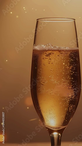 Glass of Champagne on Table and Fireworks Display