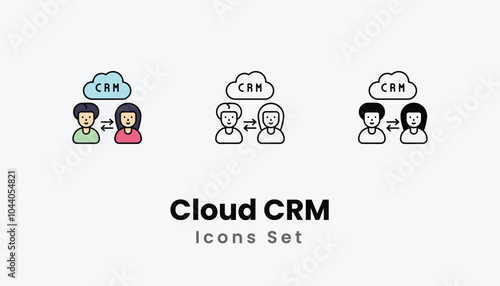 Cloud CRM Icons thin line and glyph vector icon stock illustration