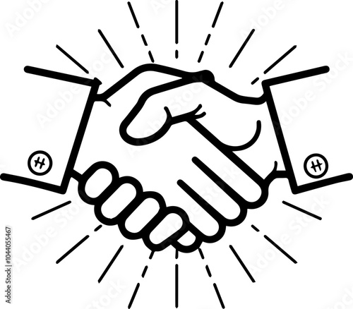 Finance Handshake Icon in Black Outline for Business Partnerships