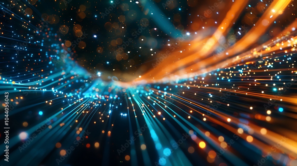 Obraz premium Vibrant Abstract Digital Art with Flowing Waves, Neon Lights, and Futuristic Fluid Design Elements