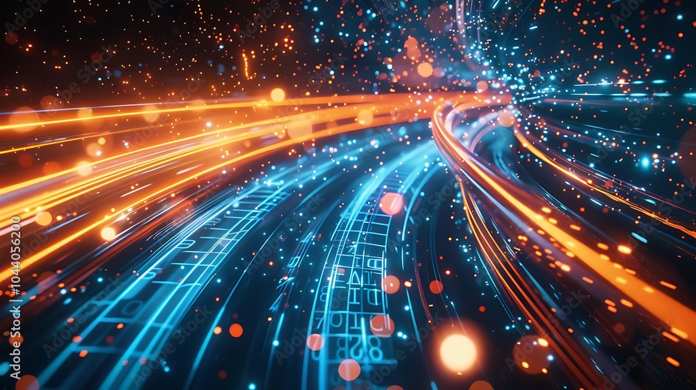 Vibrant Abstract Digital Art with Flowing Waves, Neon Lights, and Futuristic Fluid Design Elements Vibrant Abstract Digital Art with Flowing Waves, Neon Lights, and Futuristic Fluid Design Elements