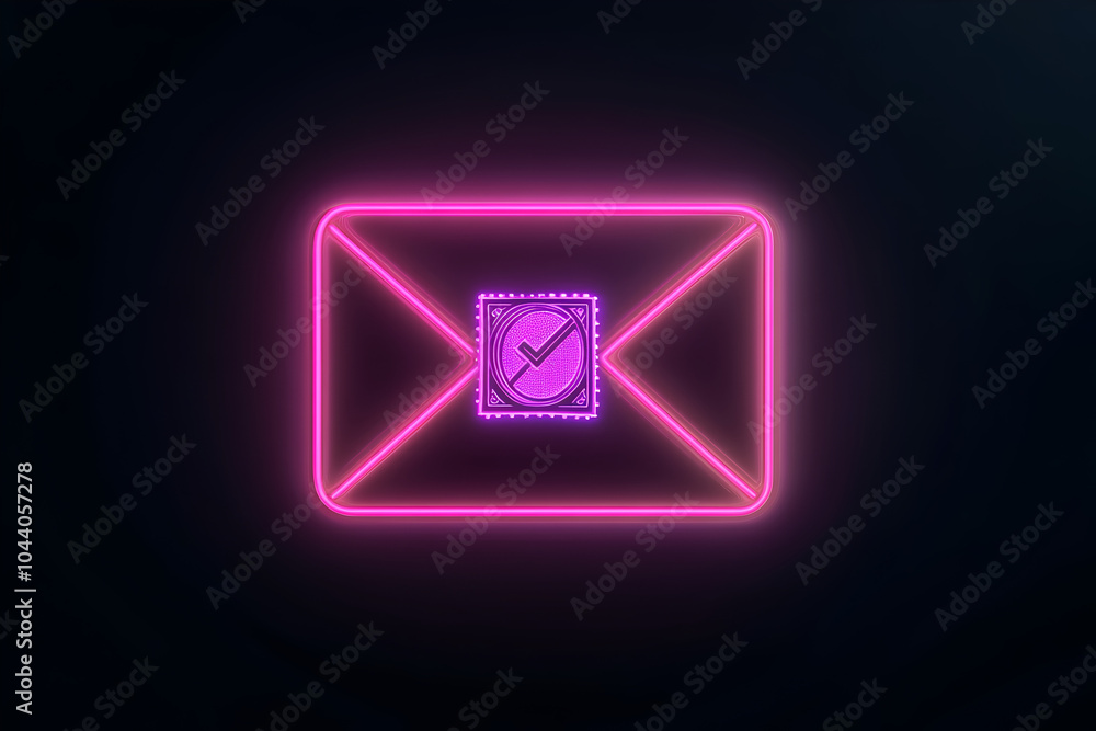 Glowing neon silhouette of a letter envelope with stamp isotated on black background. Glowing neon silhouette of a letter envelope with stamp isotated on black background.
