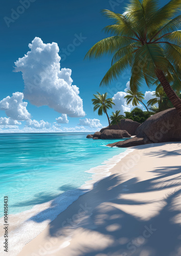 Basic 3D illustration of a peaceful beach with clear blue water