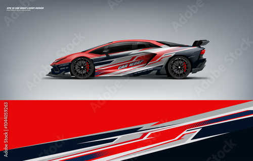 supercar wrap livery design red and black grey color combination for universal medium vector eps10 ready to print printable file