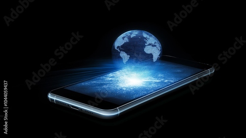 Wallpaper Mural A smartphone emits a holographic projection of a global network, showcasing advanced technology Torontodigital.ca