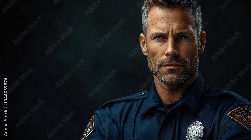 American man with a police uniform, looking brave American man with a police uniform, looking brave