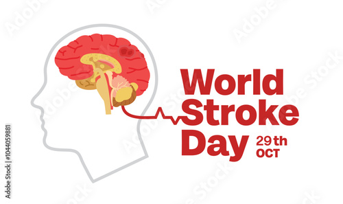 world stroke day, illustration of brain and head with disease.