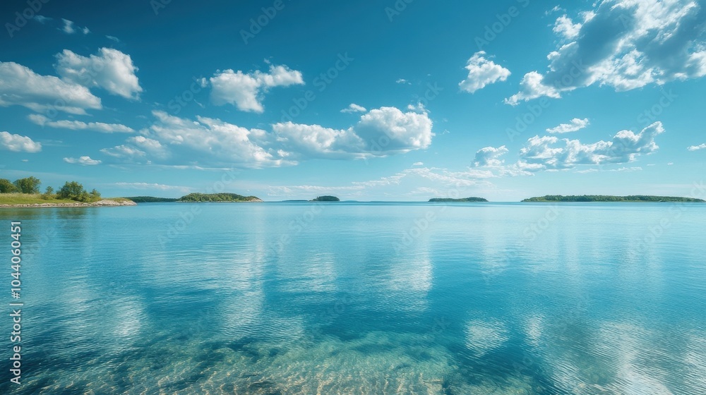 Fototapeta premium Clear skies over calm blue sea with distant islands